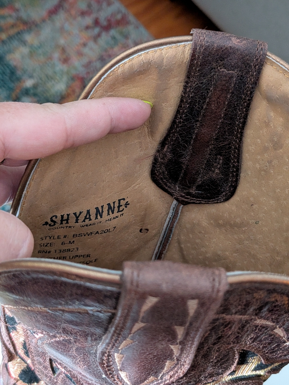 Shyanne Brown Leather Western Boots Leopard Inlay Made in Mexico Size 6 - Picture 7 of 8
